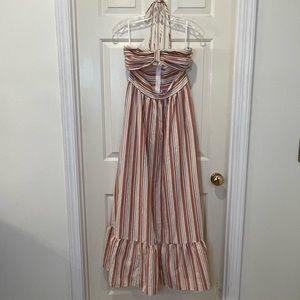 Shein Striped Maxi Dress with Cutout Bodice and Halter Tie Neck - Multi Small S